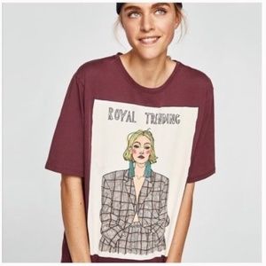 ZARA Royal Trending Graphic T Shirt | S
